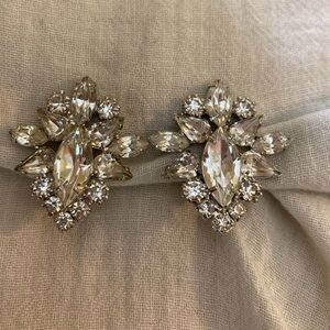 Multi Cut Rhinestones Vintage Clip on Earrings Marquis Brilliant‎ Prong Set